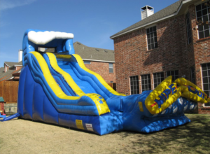 blue and yellow water slide 