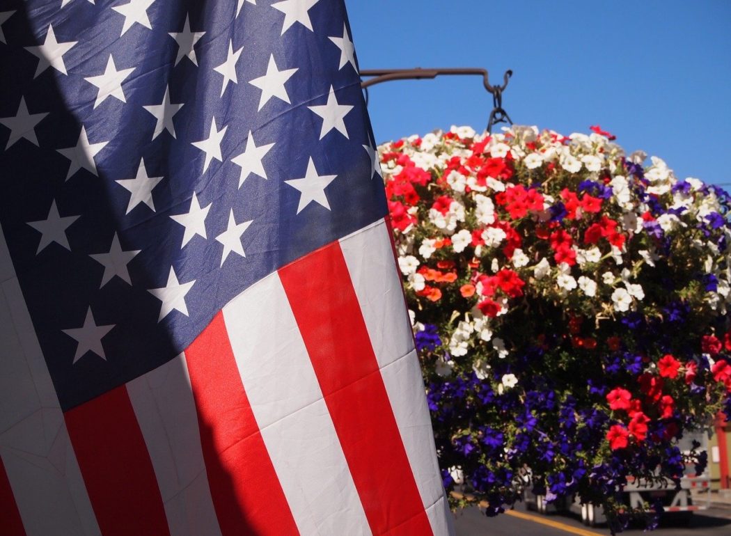 u.s.a patriotic color flag and flowers